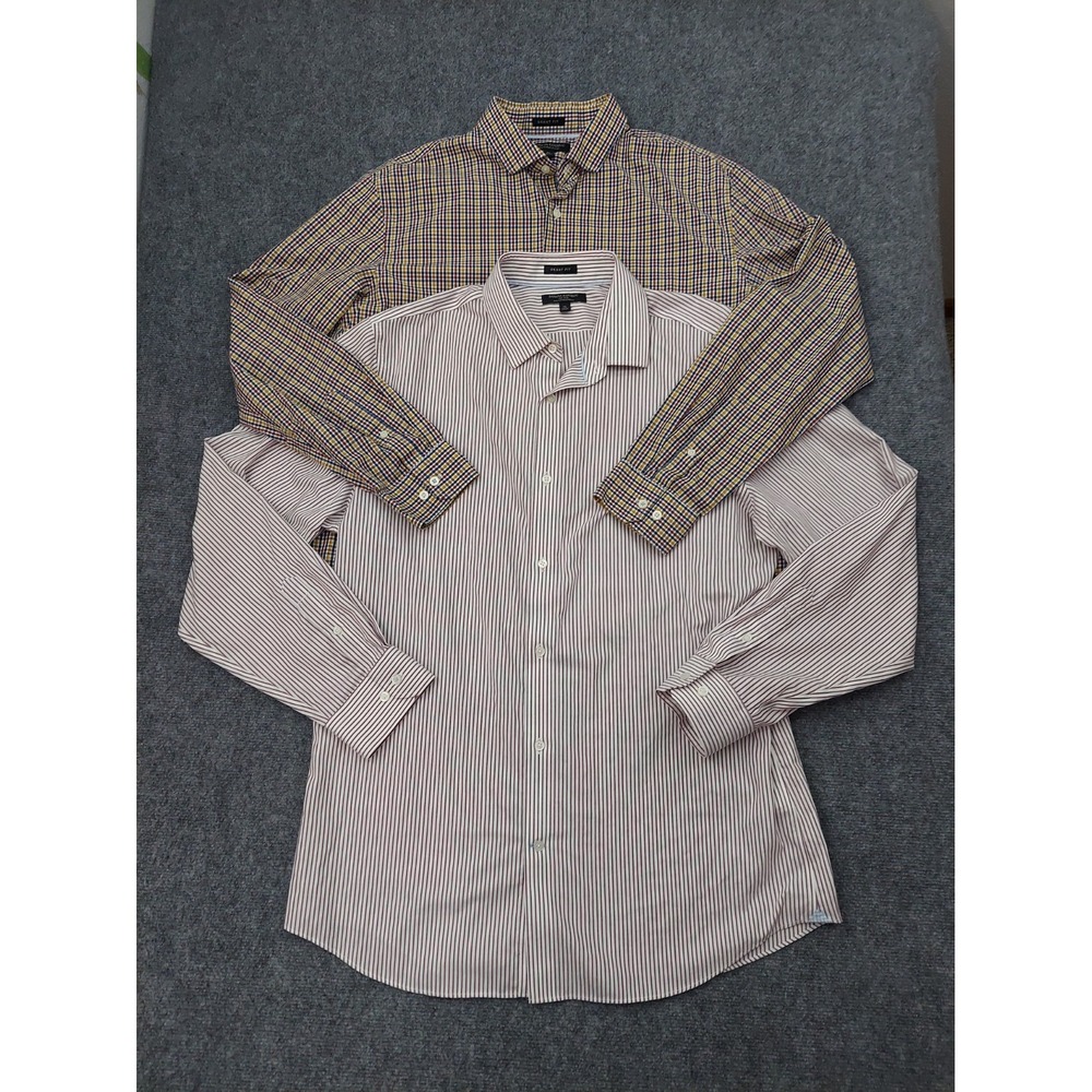 LOT 2 BANANA REPUBLIC Grant Fit Dress Shirt XL Striped Plaid Cotton Button Up